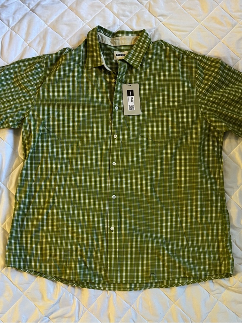 NWT CQR Tactical Green Plaid Short-Sleeve Button-Down Shirt 2XL